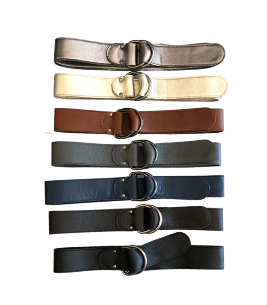 Double Ring Belt for Women, Faux Leather Jeans Belts with Golden Circle  Buckle - Walmart.com